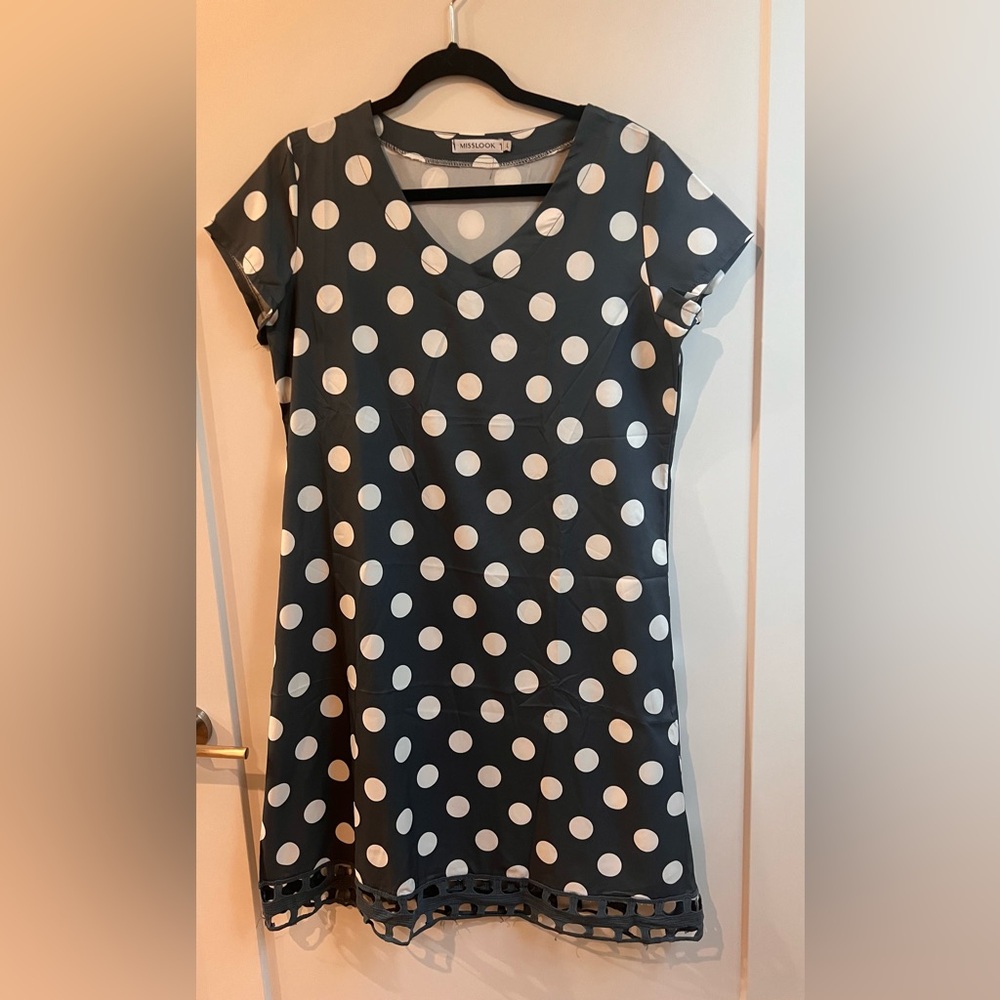 MISSLOOK Gray and White Polka Dot Dress